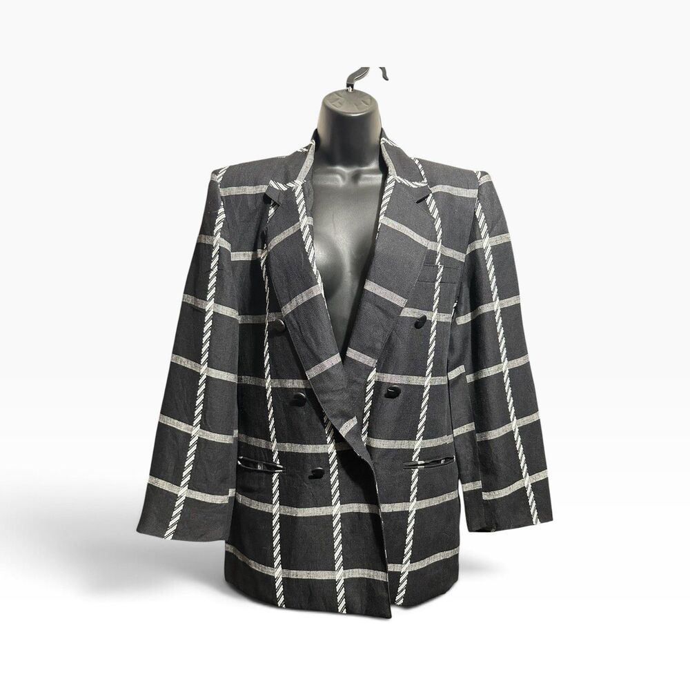 Vintage Bugatchi Linea Donna Windowpane Blazer Women's 90s Classic Academia